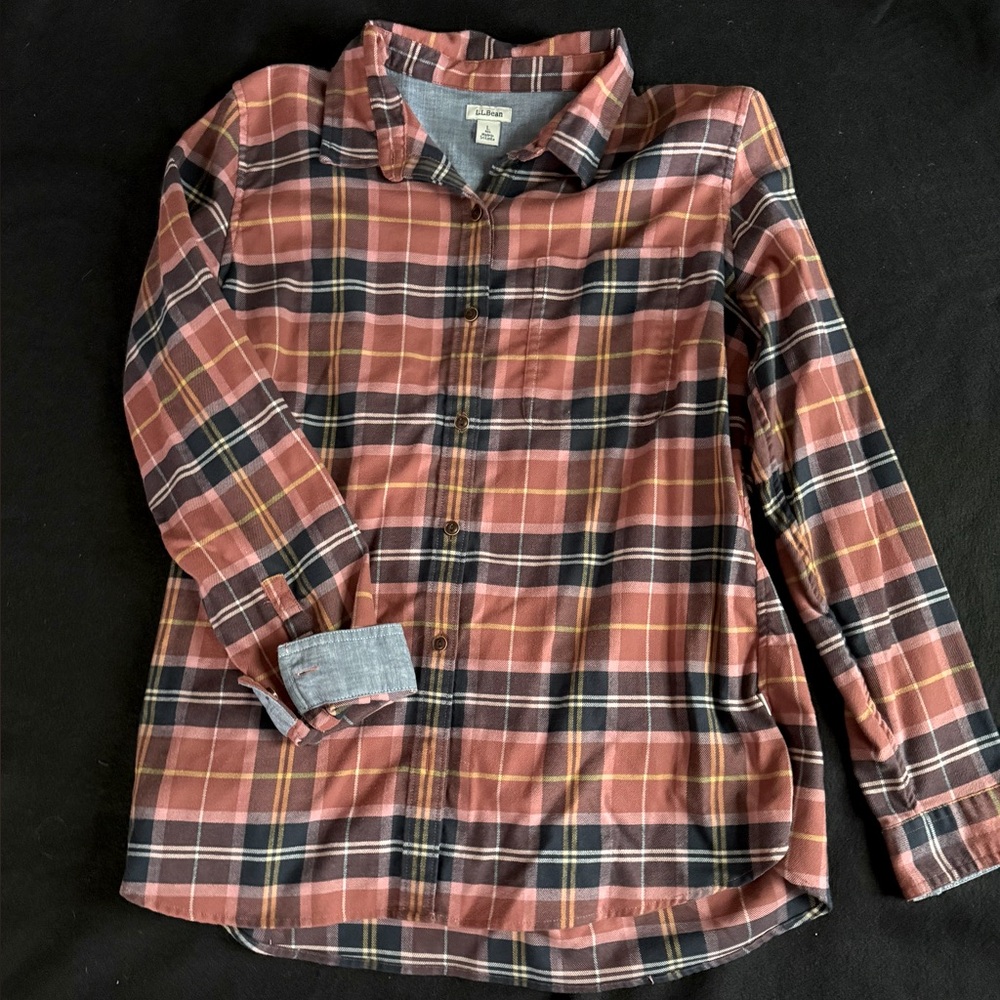 LL Bean Woman's Flannel Shirt with chambray cuffs